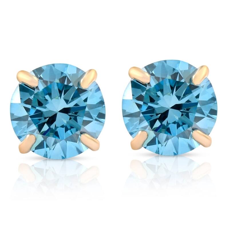 1/2ct Blue Lab Grown Diamond Studs Yellow Gold Earrings