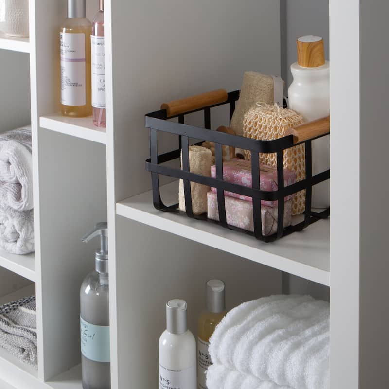 Simplify Square Metal Basket with Bamboo Handles
