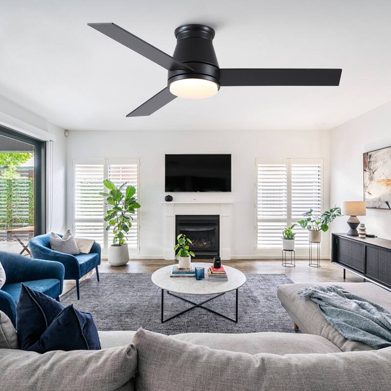 YUHAO AeroLite 48 in. Indoor White Low Profile Standard Ceiling Fan with Bright White Integrated LED Light Kit, Remote Included