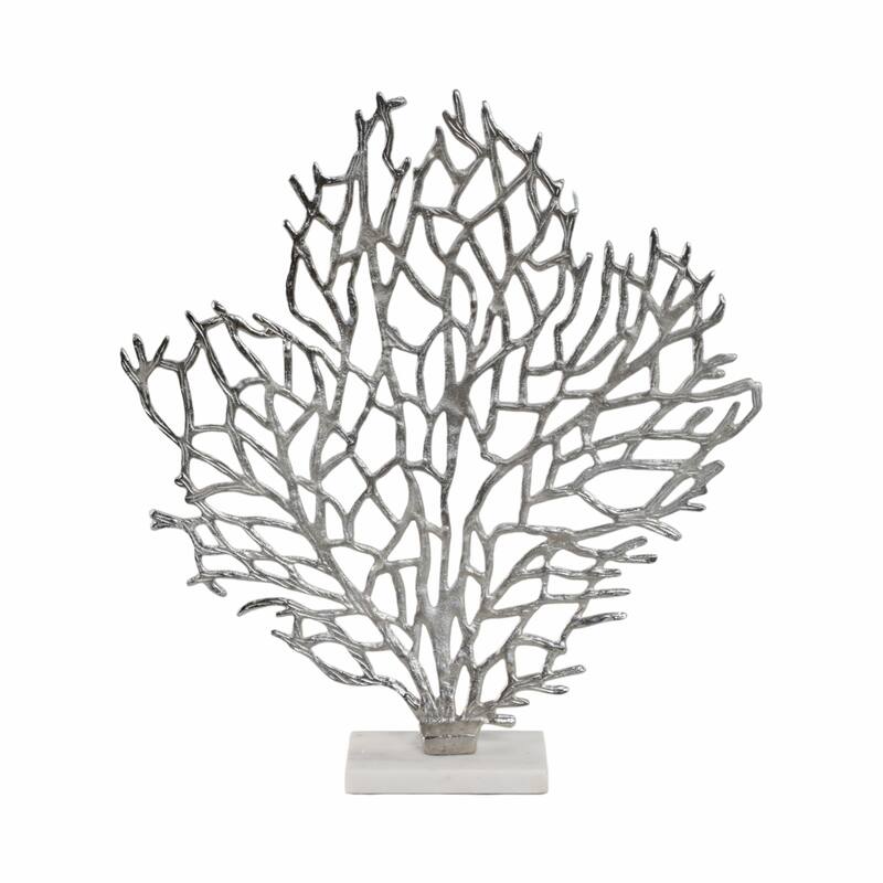 Metal Sculpture Coral-Inspired Design with Marble Base Modern Accent