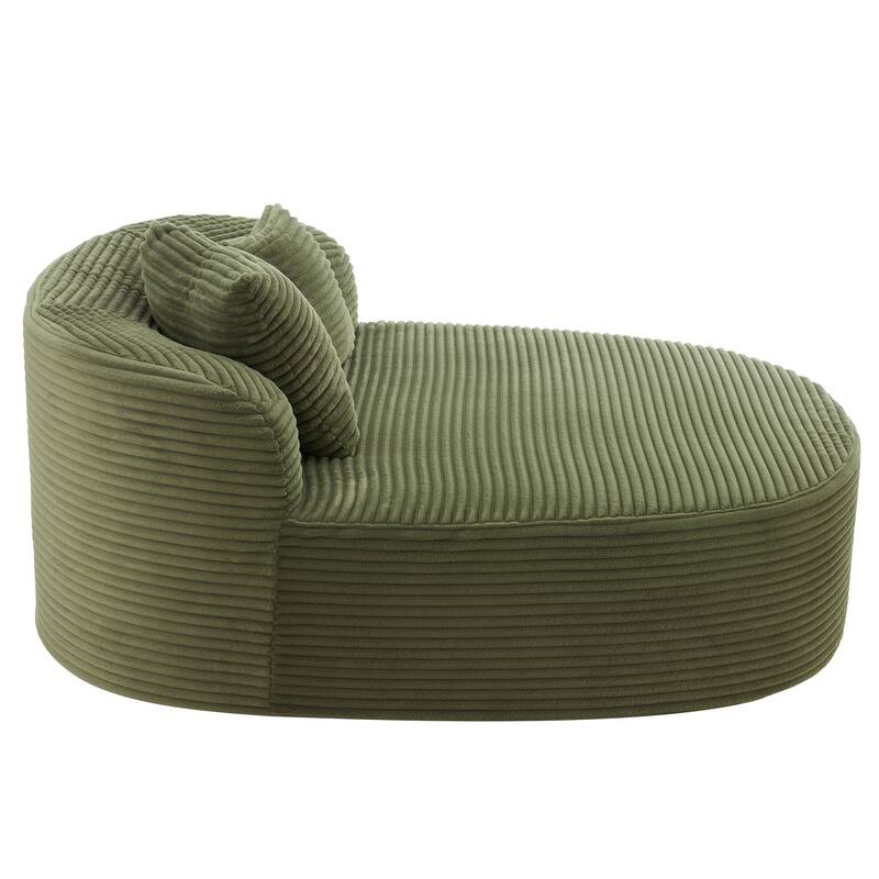 Curved Chaise Lounge Sofa with 2 Pillows, Corduroy Upholstered Sofa Bed Extra-deep Seat Single Sofa Recliners Boneless Couch