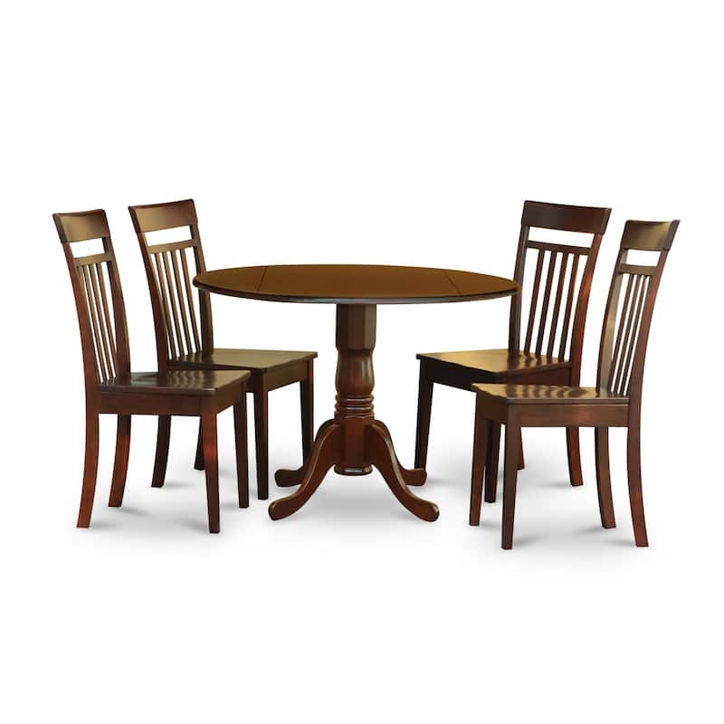East West Furniture 5 Piece Dining Room Furniture Set- a Round Kitchen Table and 4 Dining Chairs, Mahogany (Seat Options)