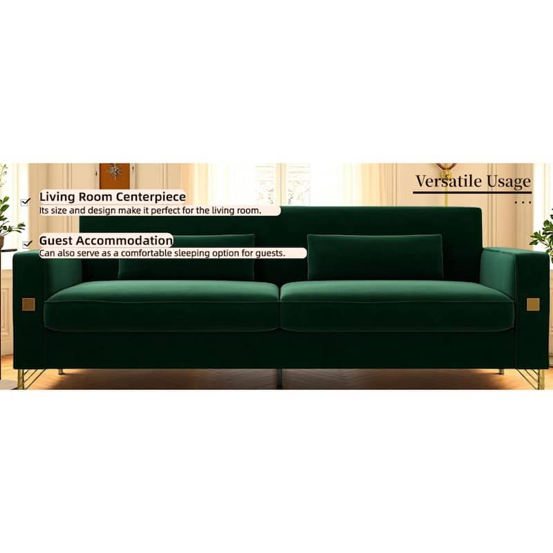 Roomfitters Mid-Century Modern Upholstered Sofa with Gold Metal Legs and Square Arms, Elegant Couch for Living Room