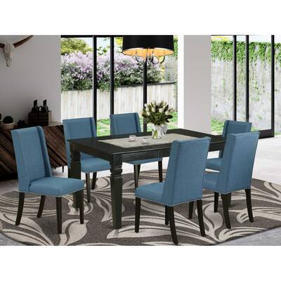 HomeStock 7-Piece Black Finish Solid Wood Top Dining Table with 6 Parson-Chairs with Butterfly Leaf Lattice Back