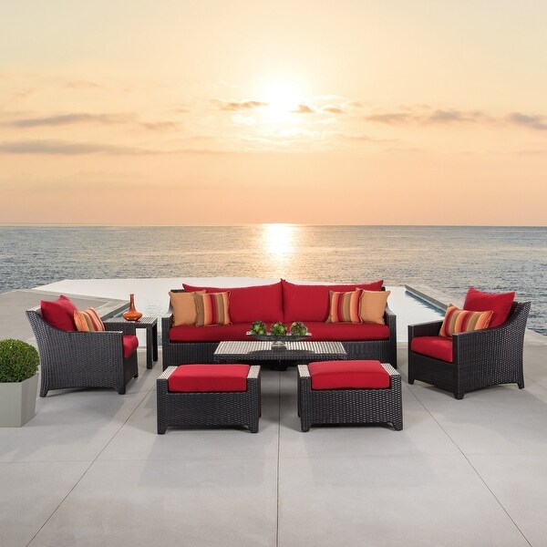 Deco 8 Piece Sunbrella Outdoor Patio Sofa Club Chair Set Bed