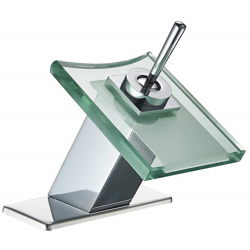 Waterfall Bathroom Sink Faucet Chrome Single Hole Bathroom Faucets One Handle Modern Glass Basin Vanity Tap With Deck Plate - Chrome