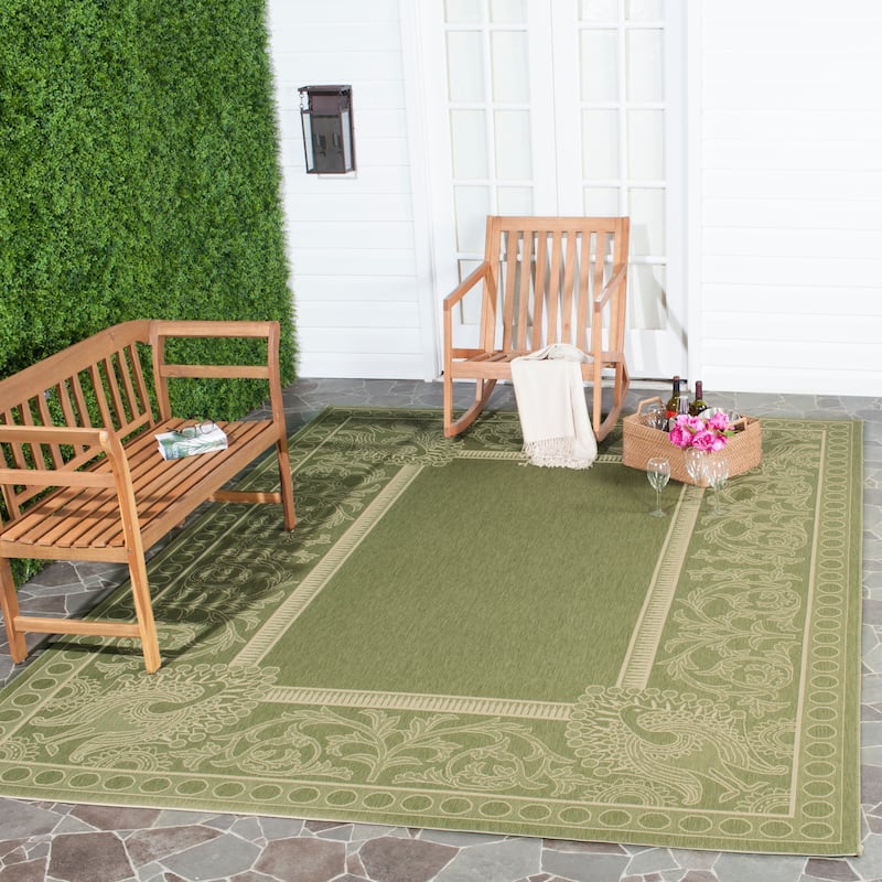 SAFAVIEH Courtyard Kitija Indoor/ Outdoor Waterproof Patio Backyard Rug - 8' x 11' - Olive/Natural