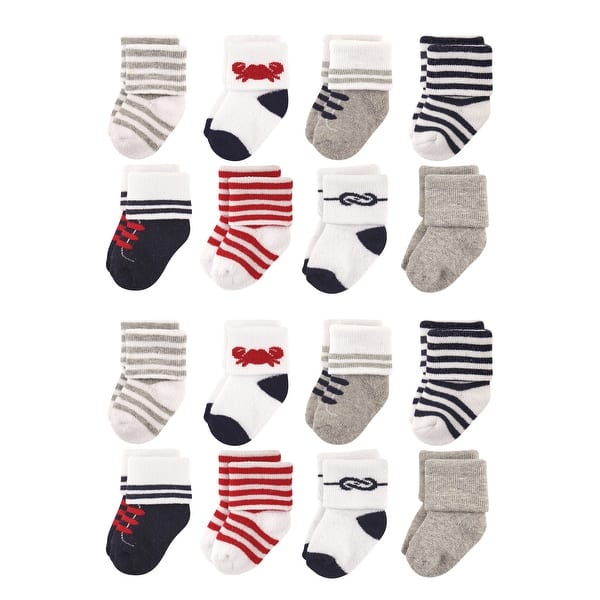 slide 1 of 1, Luvable Friends Baby Cotton Rich Terry Socks 16-Pack, Nautical 0-6 Months - Nautical