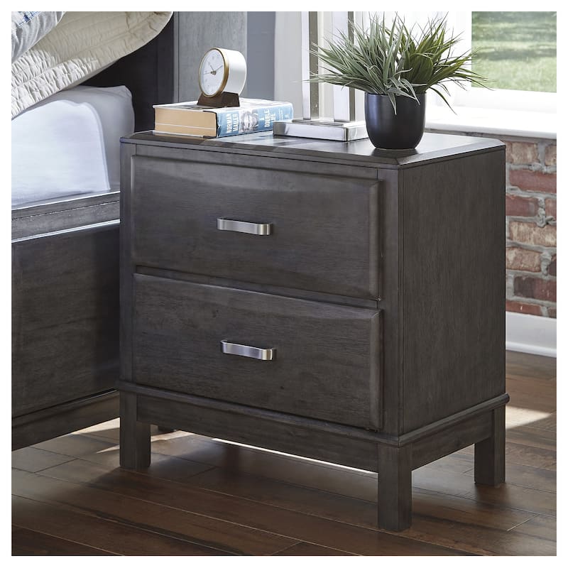Caitbrook Two Drawer Night Stand - Contemporary Style - Gray - Grey - 2-drawer