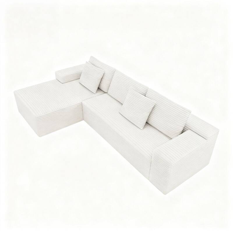 L Shape Modular Sectional Sofa with Chaise Lounge, Corduroy Upholstered Boneless Cloud Couch, Comfy Compressed Corner Sofa