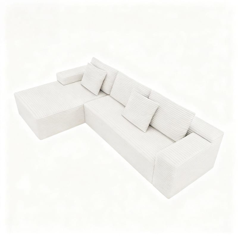 L Shape Modular Sectional Sofa with Chaise Lounge, Corduroy Upholstered Cloud Couch, Deep Seat Corner Sofa with Pillows
