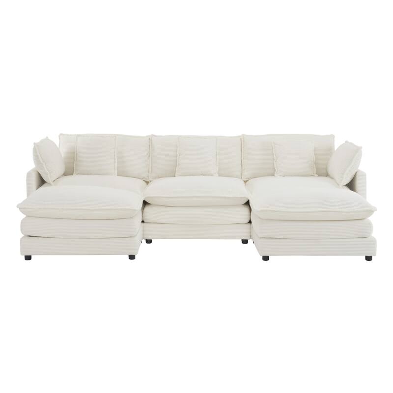 Contemporary Modular Sectional Sofa with Deep Seats and Movable Ottomans and Storage Pockets for Small Living Spaces