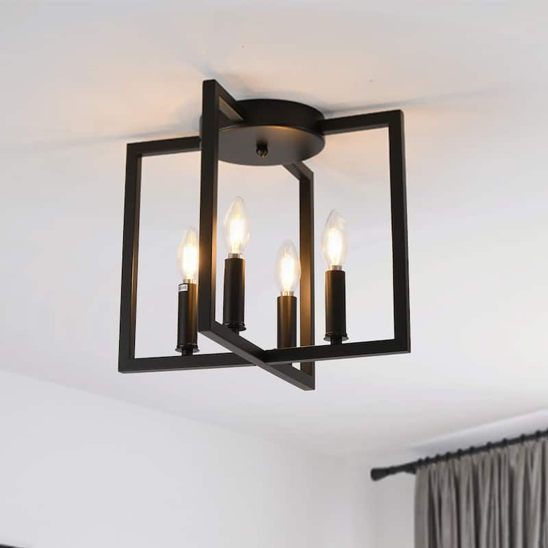 4-lights Square Flush Mount Ceiling Light - Matte Black - Matte Black