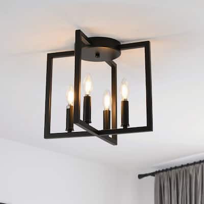 4-lights Square Flush Mount Ceiling Light - Matte Black