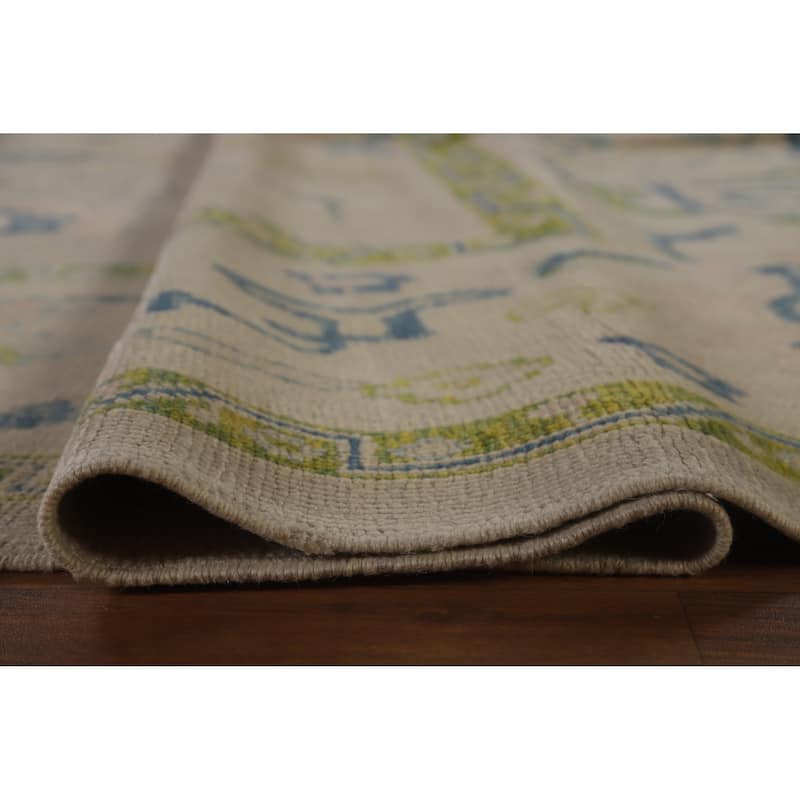 Hand Knotted Oriental 100% Wool Carpet Transitional All-Over Beige & Ivories Oushak Area Rug - 14' 5'' X 9' 7''