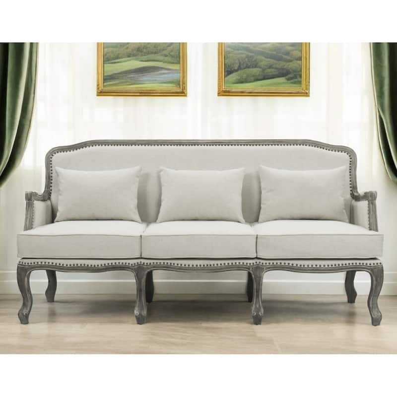 HomeRoots 76" Cream Linen Sofa With Brown Legs - 76