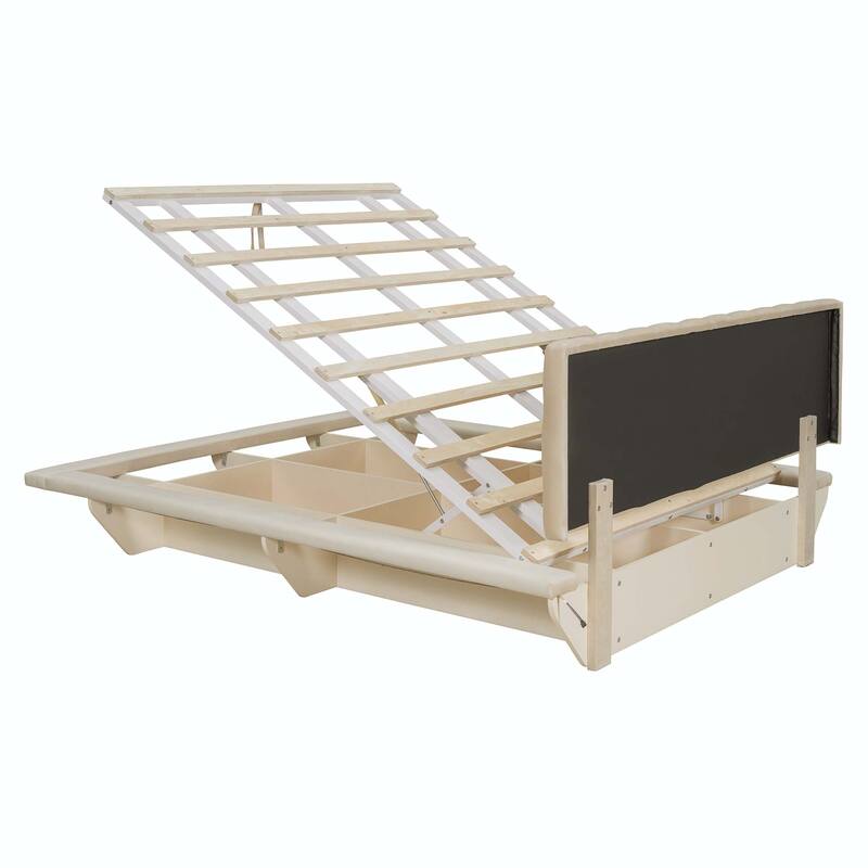 Queen Size Upholstered Floating Bed with LED Light and USB Port