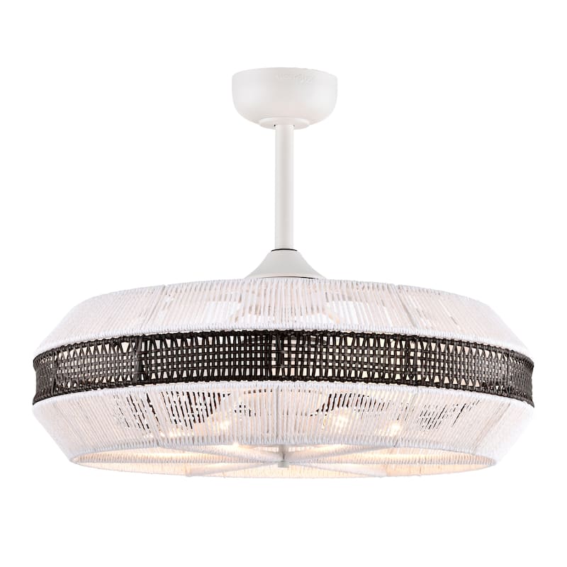 Kauman 27 Inch Towtone Rattan Fandelier 6 Light with Remote
