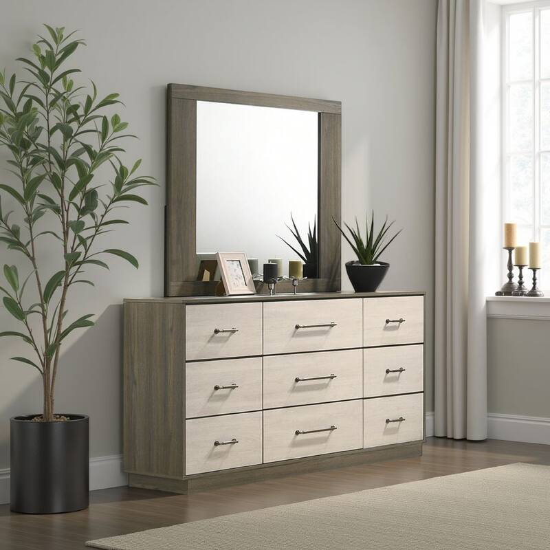Fene Rectangular Dresser Mirror, Flat Glass, 38 Inch Gray Oak Melamine - Gray Oak