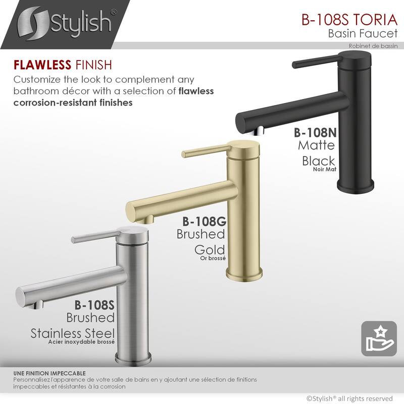 STYLISH Single Handle Modern Bathroom Basin Sink Faucet in Stainless Steel - Faucet Height: 6 3/8" Spout Height: 3 7/8"