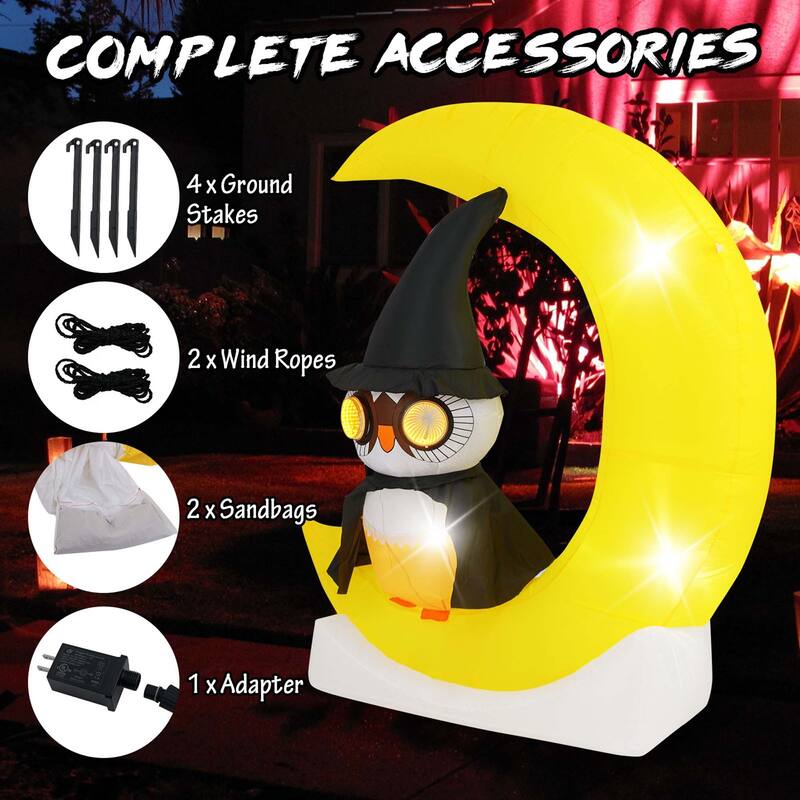 Costway 4.3 x 5.1 ft Inflatable Owl on Moon LED Lighted Halloween - See Details