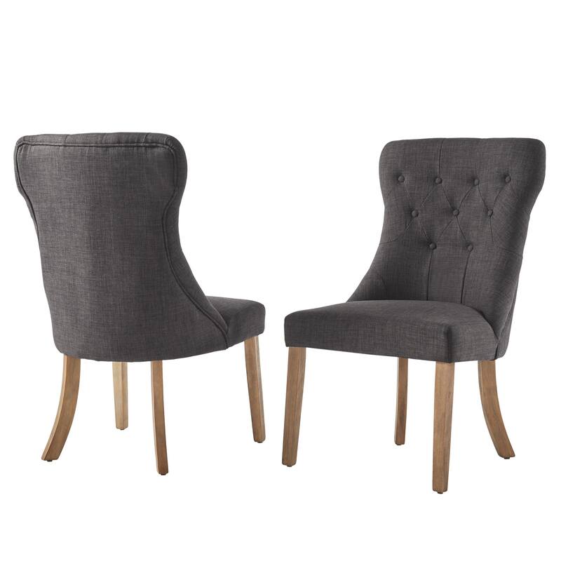 Voyager Button-tufted Dining Chairs (Set of 2) by iNSPIRE Q Artisan - Natural Finish - Dark Grey