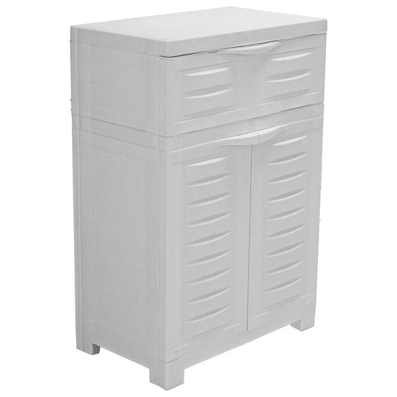 Plastic Storage Cabinet with Adjustable Shelf and Drawer - Speckled White