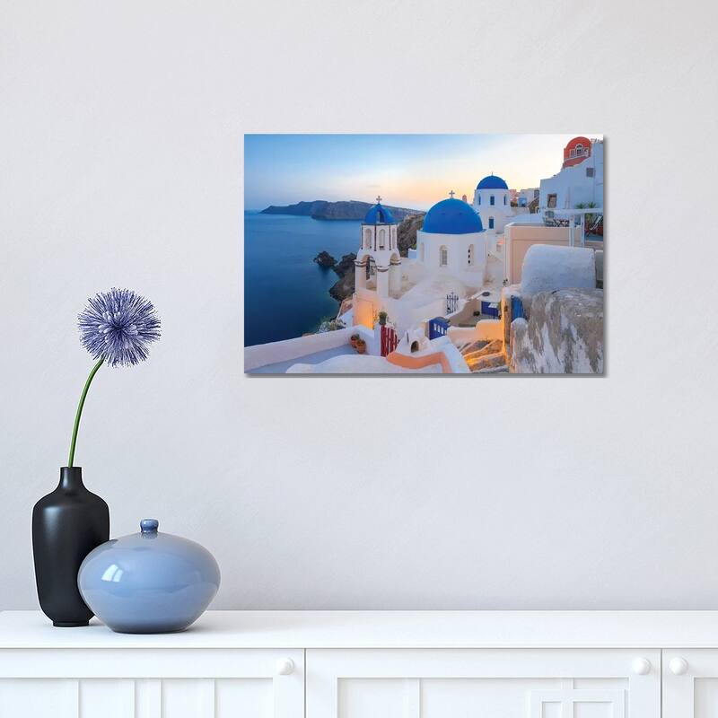 iCanvas "Greece, Santorini, Oia. Sunset On Coastal Town." by Jaynes Gallery Canvas Print - 12x18x1.5