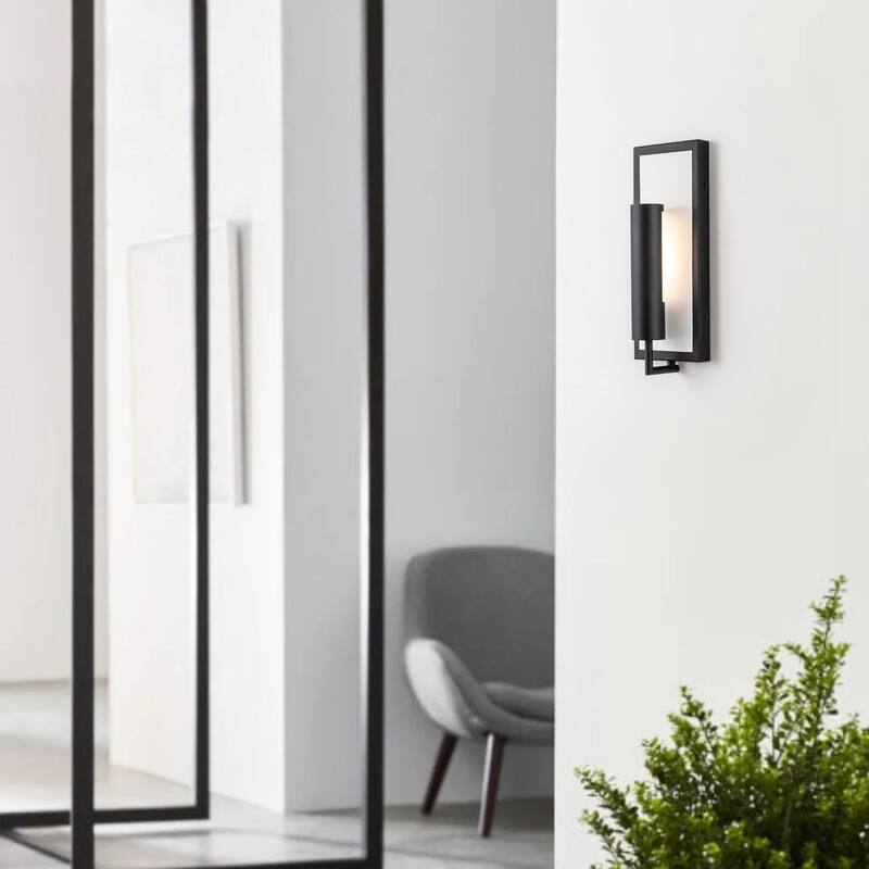 1-Light Modern Black Wall Lights Rectangular Integrated LED Outdoor Wall Sconce Lantern Light - 5 in. W x 13.9 in. H x 3.5 in. D