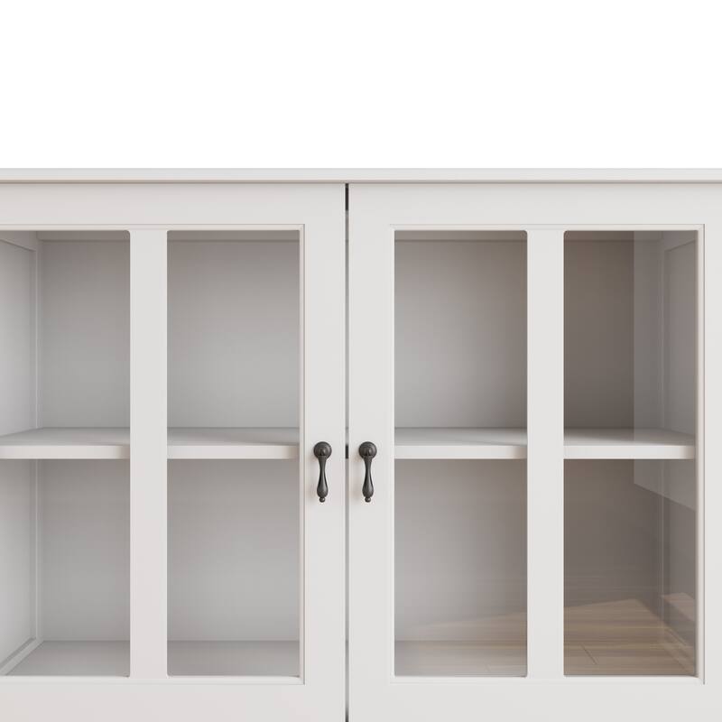 Buffet storage cabinet with double glass doors and unique bell handle