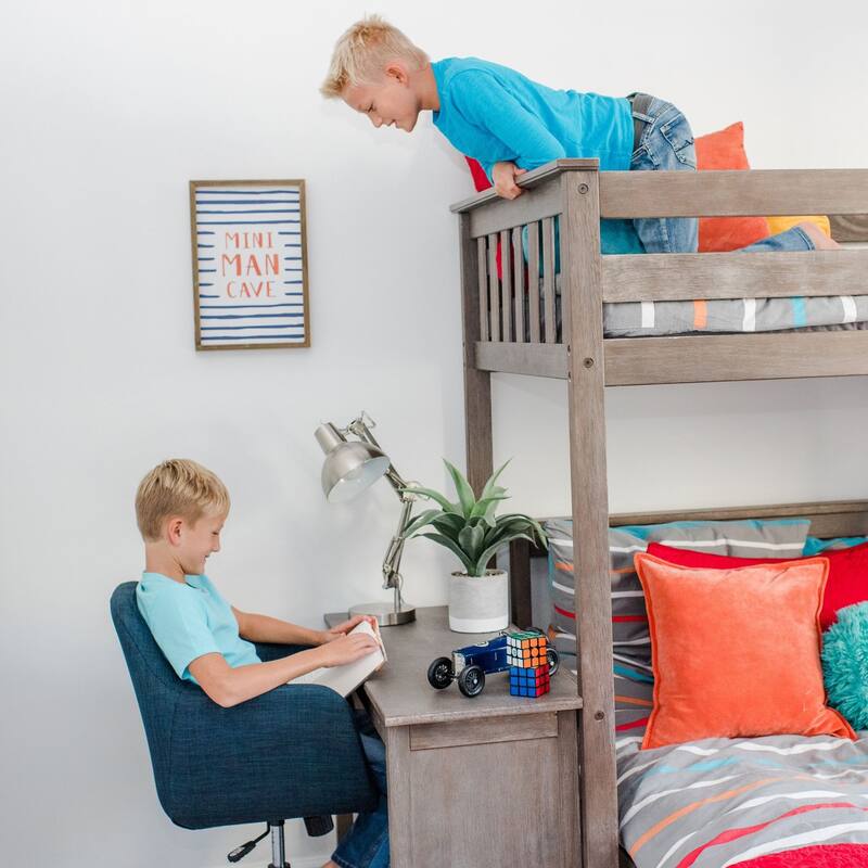 Max and Lily L Shaped Twin over Full Bunk Bed with Bookcase and Desk