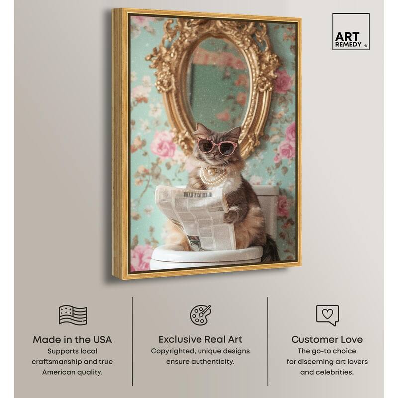 Ornate Kitty Toilet Time Canvas by Art Remedy