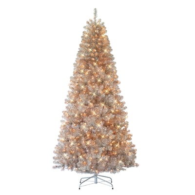 Puleo International 7.5 ft. Pre-lit Rose Gold Artificial Christmas Tree