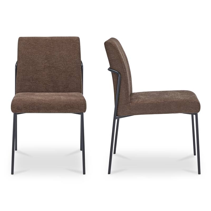 NADAAL STUDIOS Soryn Dining Chair, Curved Metal Frame, Foam Cushioned Seat and Back, Dark Brown Upholstery - Set of 2