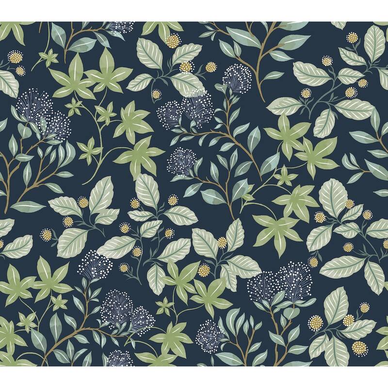 A-Street Prints Mildred Indigo Botanical Trail Wallpaper