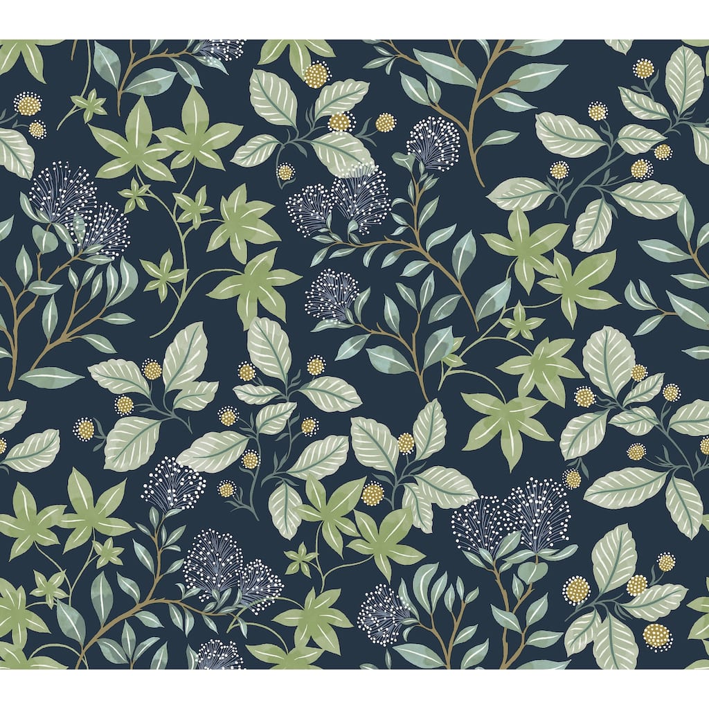 A-Street Prints Mildred Indigo Botanical Trail Wallpaper