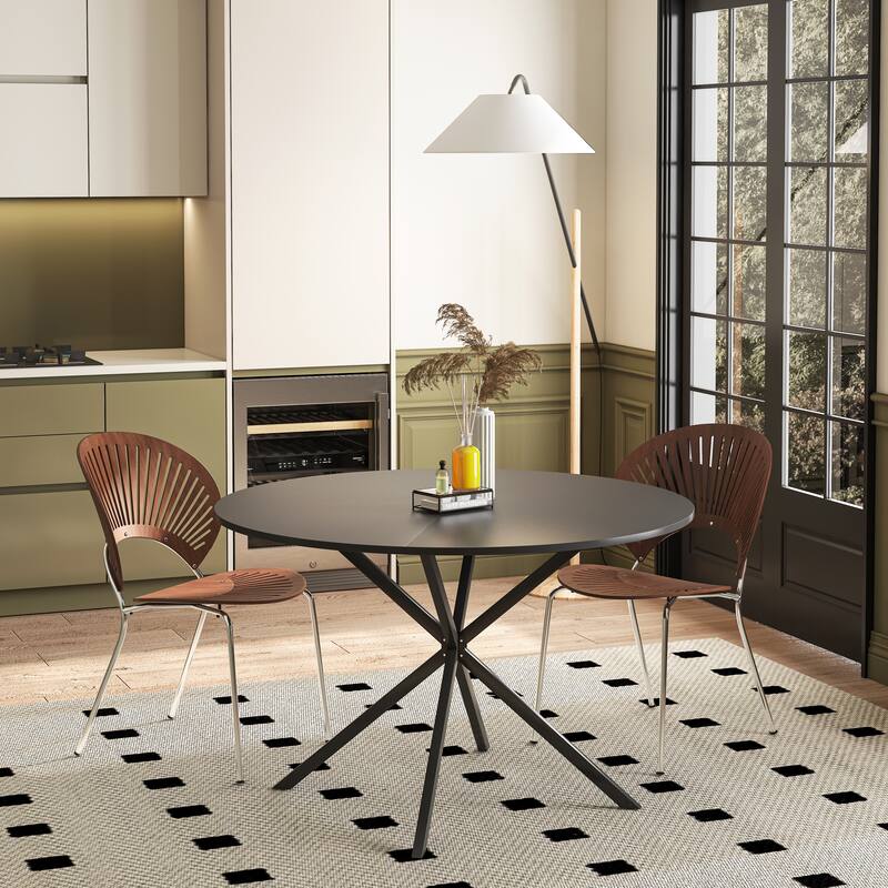 Modern Cross Leg Round Dining Table with Matte Finish Iron Legs