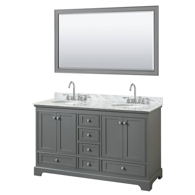 Wyndham Collection Deborah 60" Free Standing Double Vanity Set with - Dark Gray / White Carrara Marble Top / Polished - Steel Finish