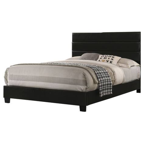 Leatherette Upholstered Full Bed with Panel Headboard, Black