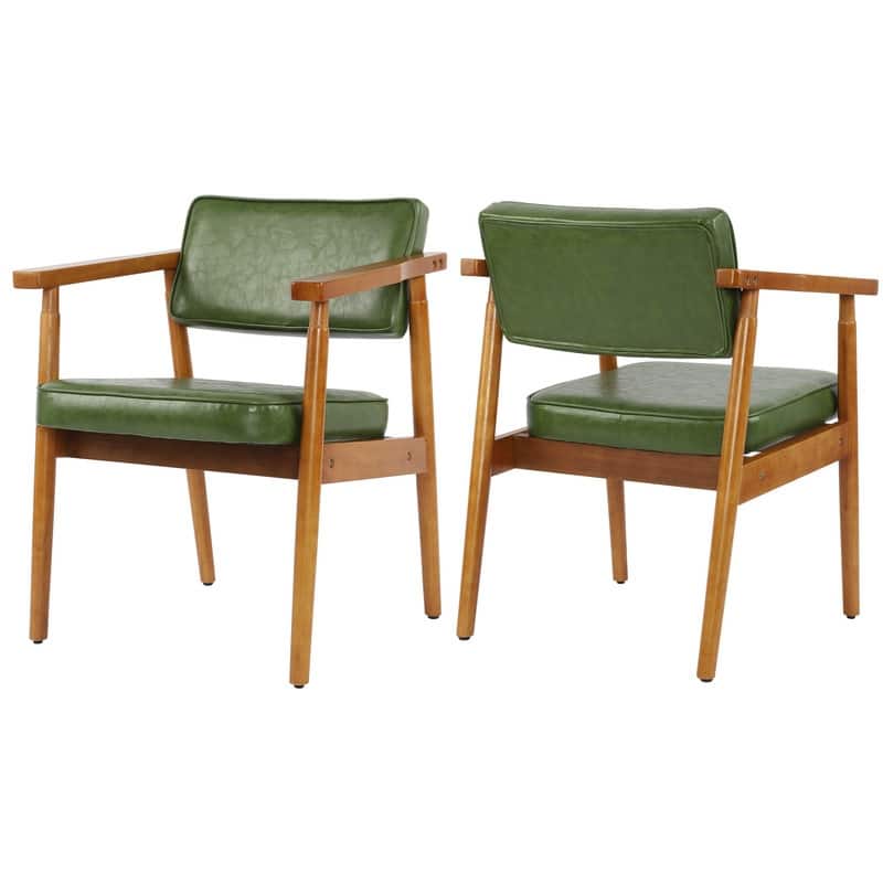 Walnut Faux Leather or Linen-Like Fabric Upholstered Dining Chair - Padded Armchair with Solid Wood Frame & Open Back