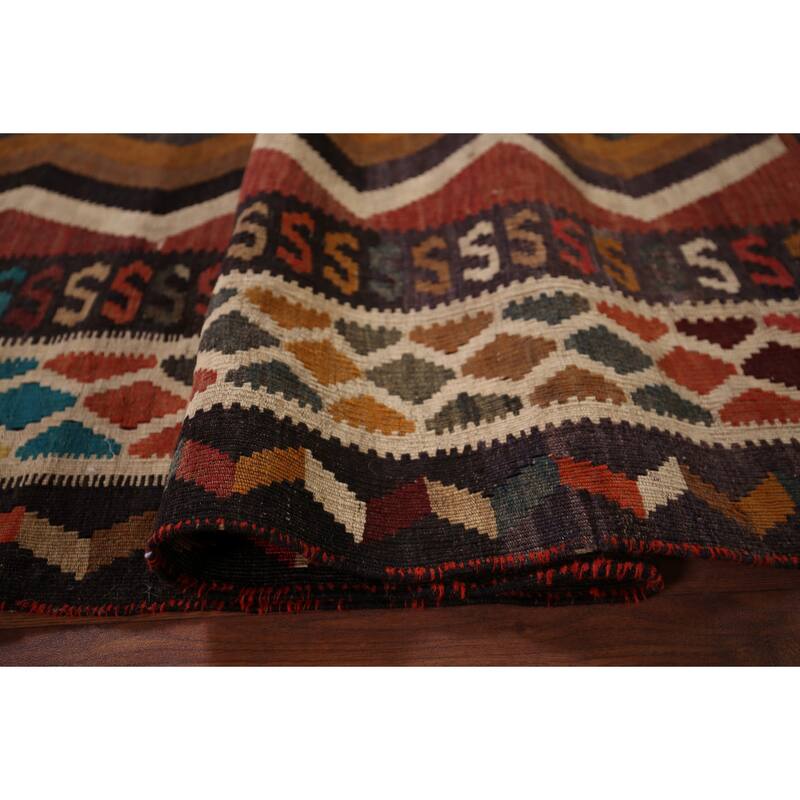 Vegetable Dye Tribal Kilim Qashqai Persian Vintage Wool Carpet - 5'3" X 8'3"