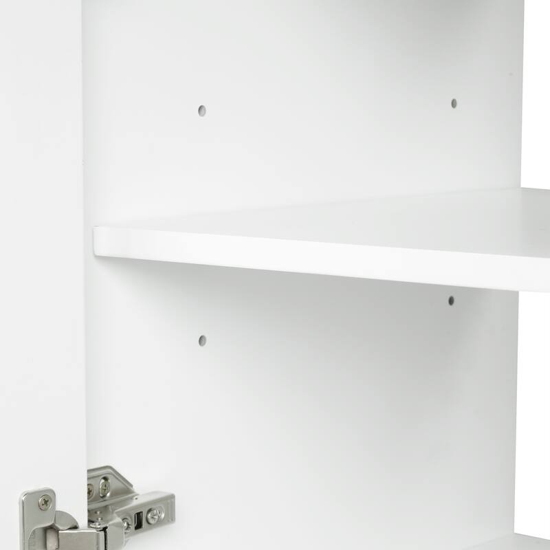 Freestanding Storage Cabinet Bathroom Vanity with Drop-In Sink, Ceramic Top, 2 Doors, 2 Drawers and Open Shelf