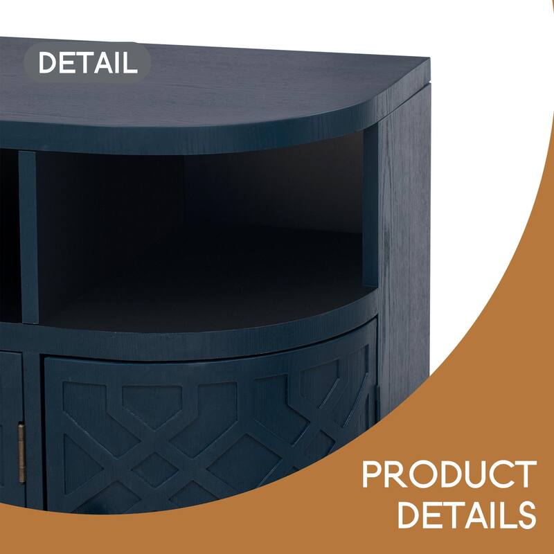 Curved Design Storage Cabinet made of Fraxinus Mandschuric Solid Wood Veneer, Featuring Four Doors and Adjustable Shelves