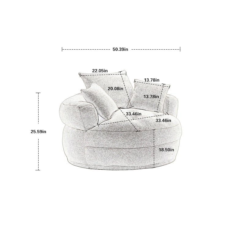 Chenille Sponge Single Sofa, Oversized Round Accent Chair Sleeper Couch Chaise Lounges for Living Room Bedroom Projection Room