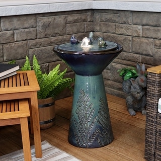 Sunnydaze Gathering Birds Ceramic Outdoor Fountain with LED Lights - 28.25-Inch - 28-Inch