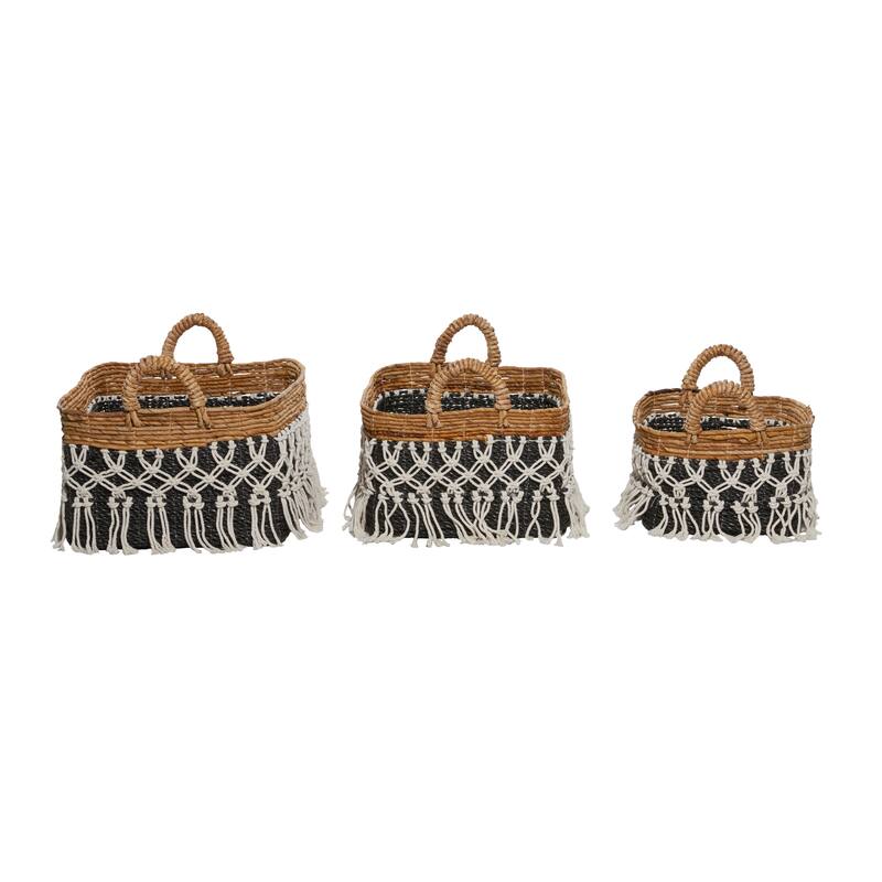 Black Banana Leaf Bohemian Storage Basket (Set of 3) - S/3 23", 22", 18"W
