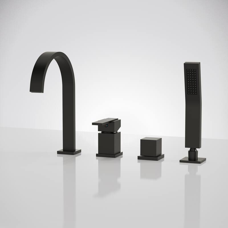 Modern Deck Mounted Bathtub Faucet Set with Diverter And Handheld Sprayer - Black