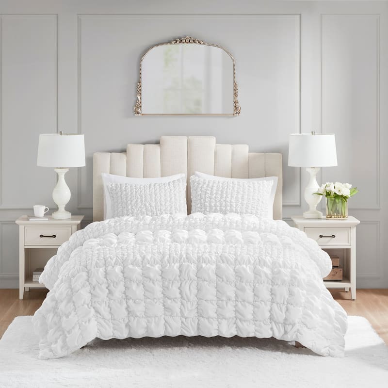Madison Park Liliana 3 Piece Stripe Ruched Comforter Set - White - King