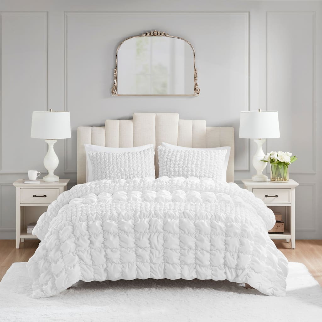 Madison Park Liliana 3 Piece Stripe Ruched Comforter Set