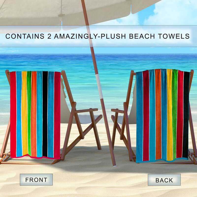 Rainbow Striped Cotton Oversized 2-Piece Beach Towel Set by Superior